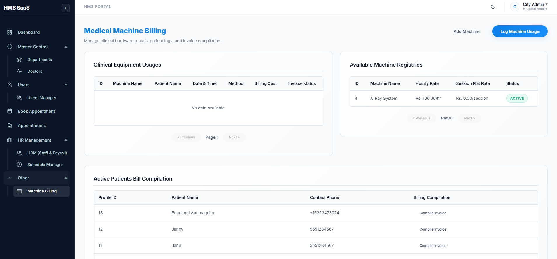 Nixo HMS 360 billing screenshot
